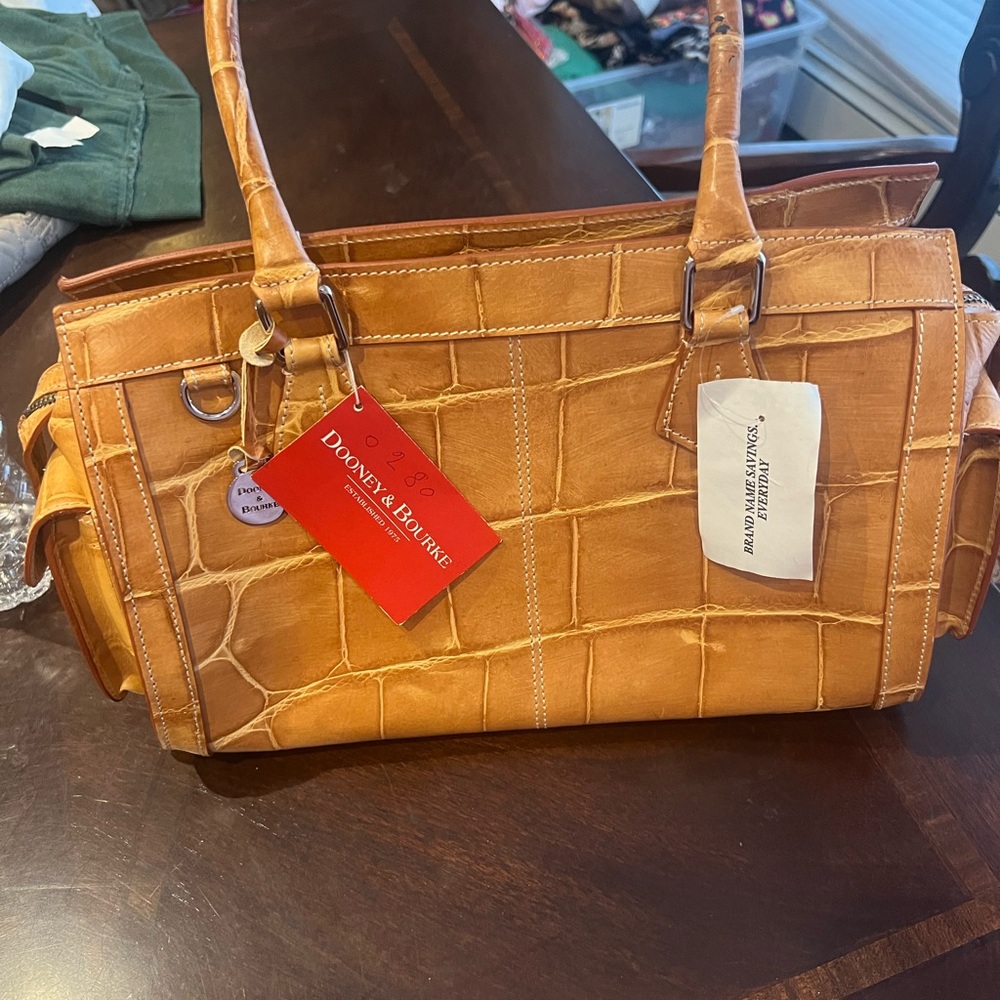 Dooney & Bourke Croc-Embossed Tan Satchel New.
